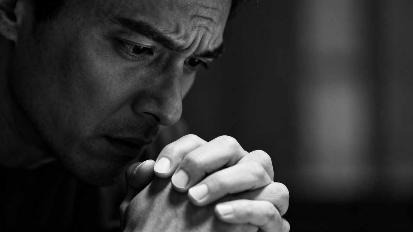 Person struggling with OCD, hands clasped tightly.