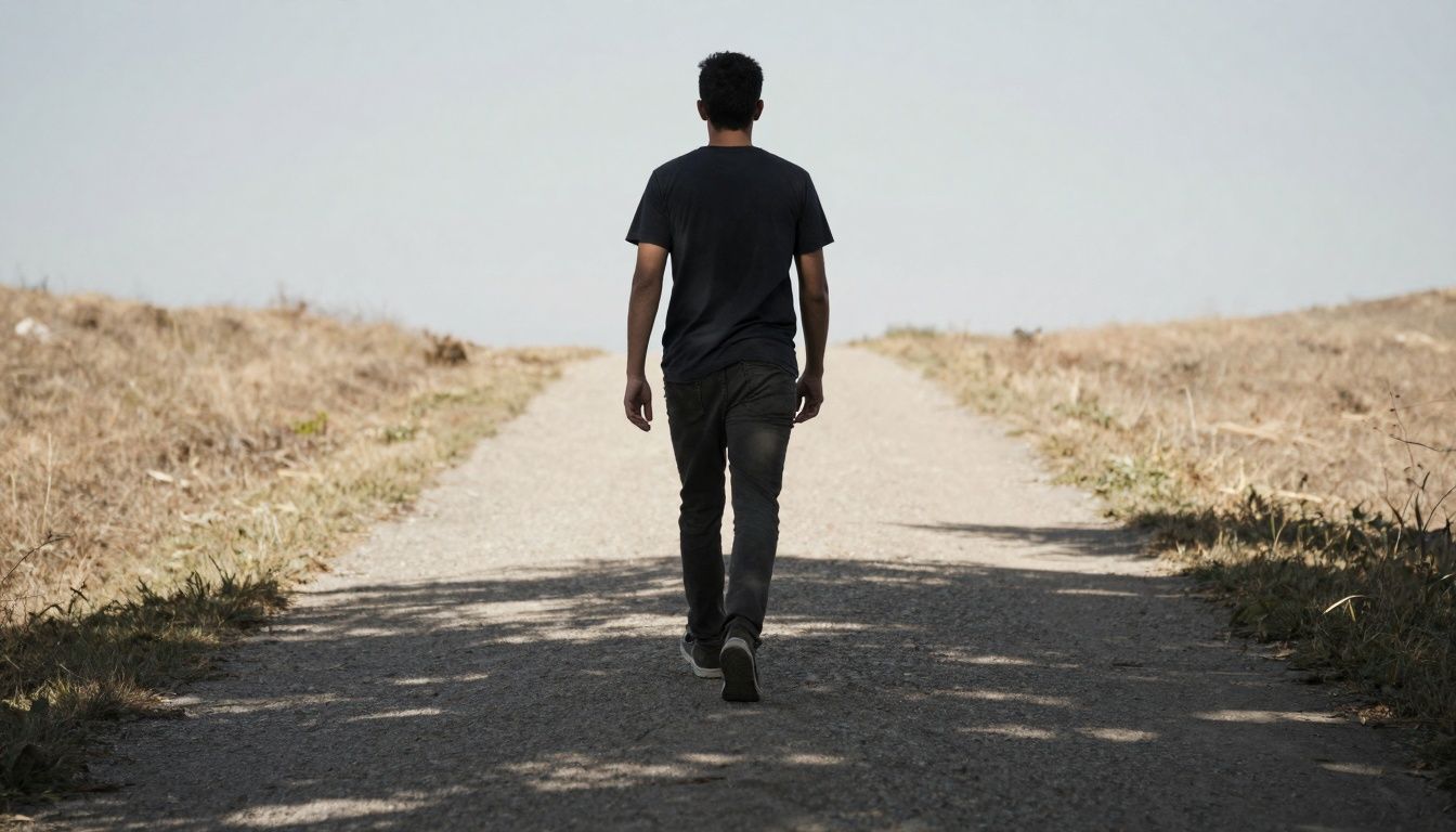 Person walking moving on towards a brighter future after a breakup.