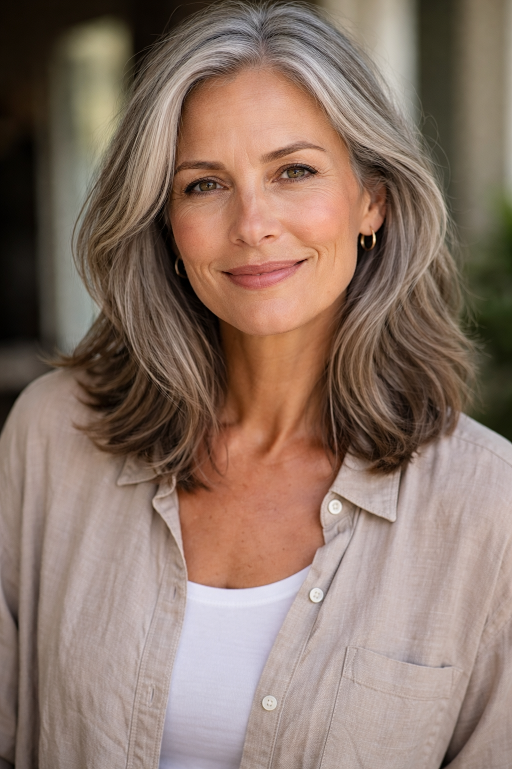 Graceful portrait of silver-haired woman | Beatanxiety older woman greyish hair in her 50's real life looking
