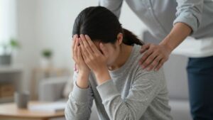 Person comforting another in distress.