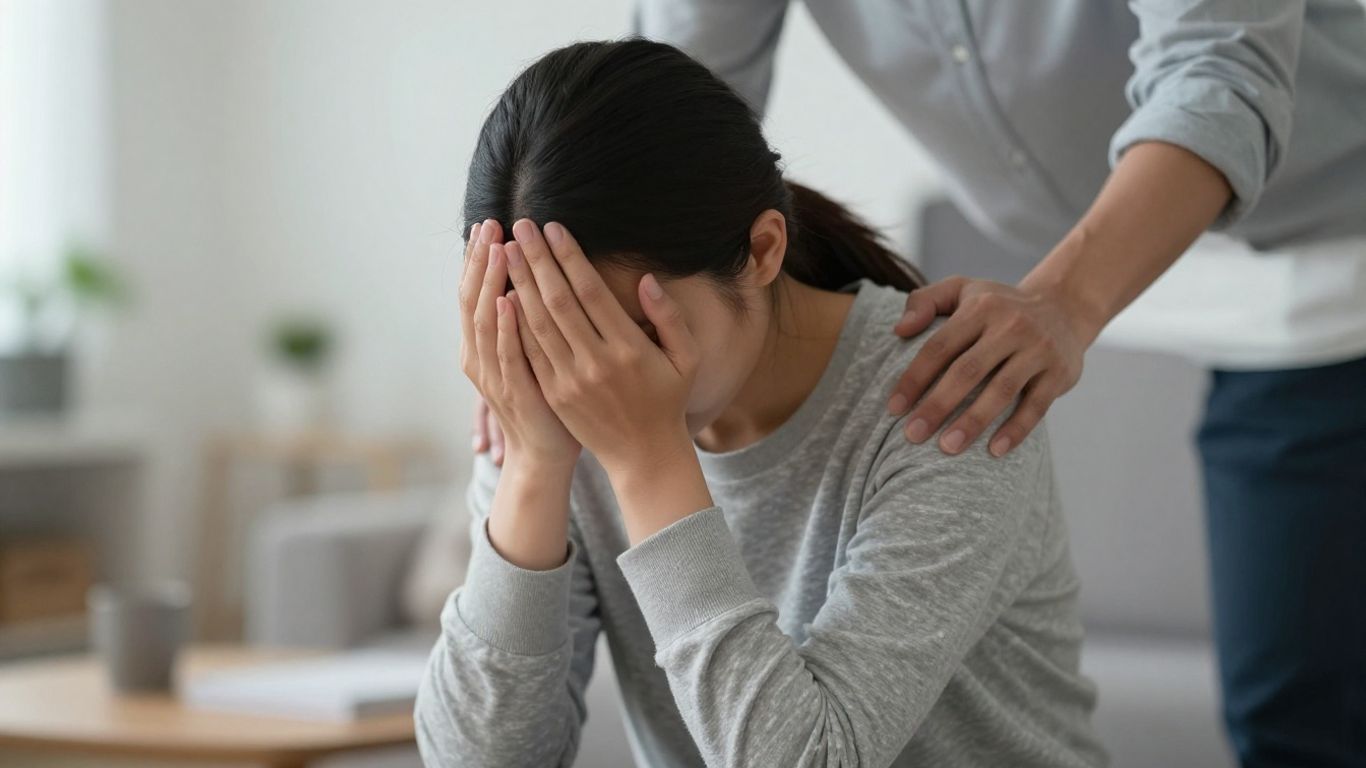 Person comforting another in distress.