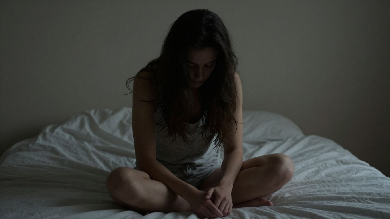 Woman looking down, feeling insecure and doubtful.