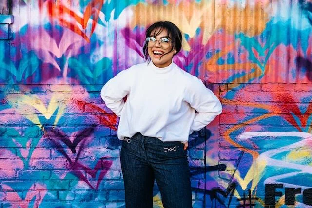 Girl happy she found herself and stopped abandoning and did authenticity, personal-growth