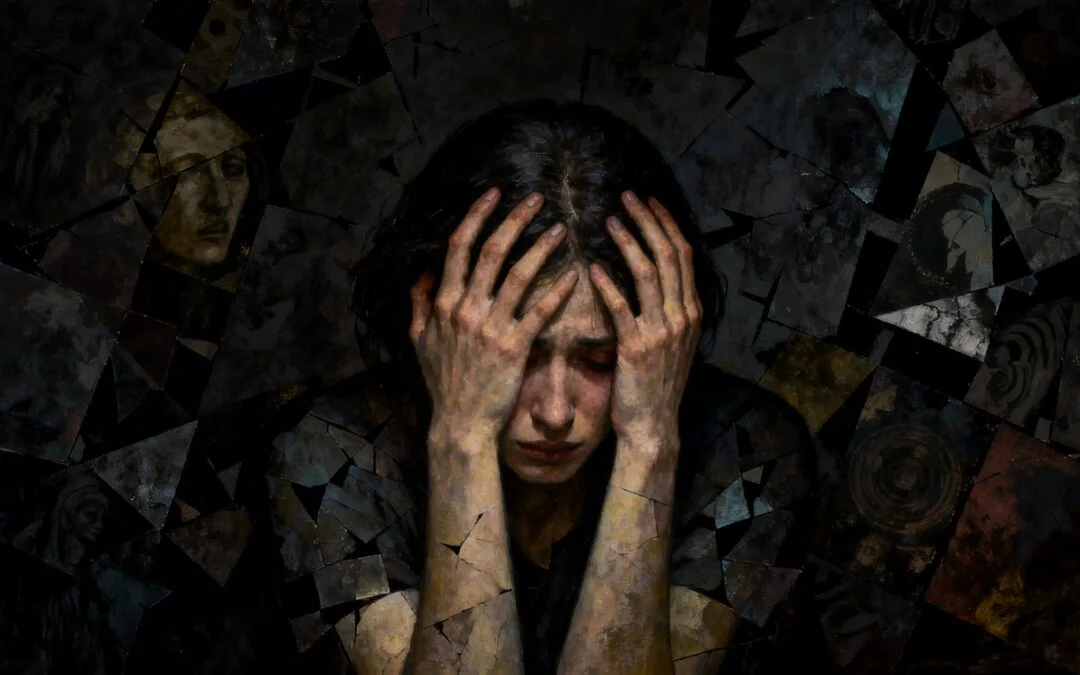 Person overwhelmed by trauma, seeking help.